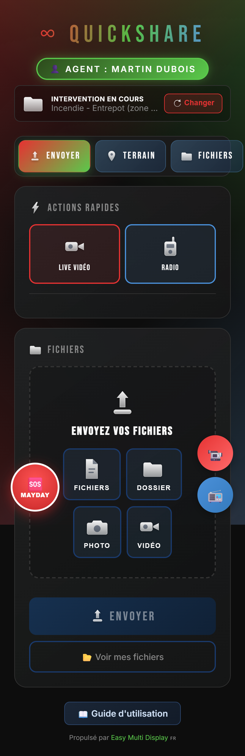 Application terrain ∞ QuickShare sur téléphone