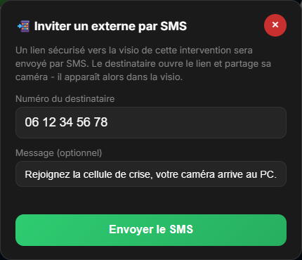 Invitation d'un externe par SMS