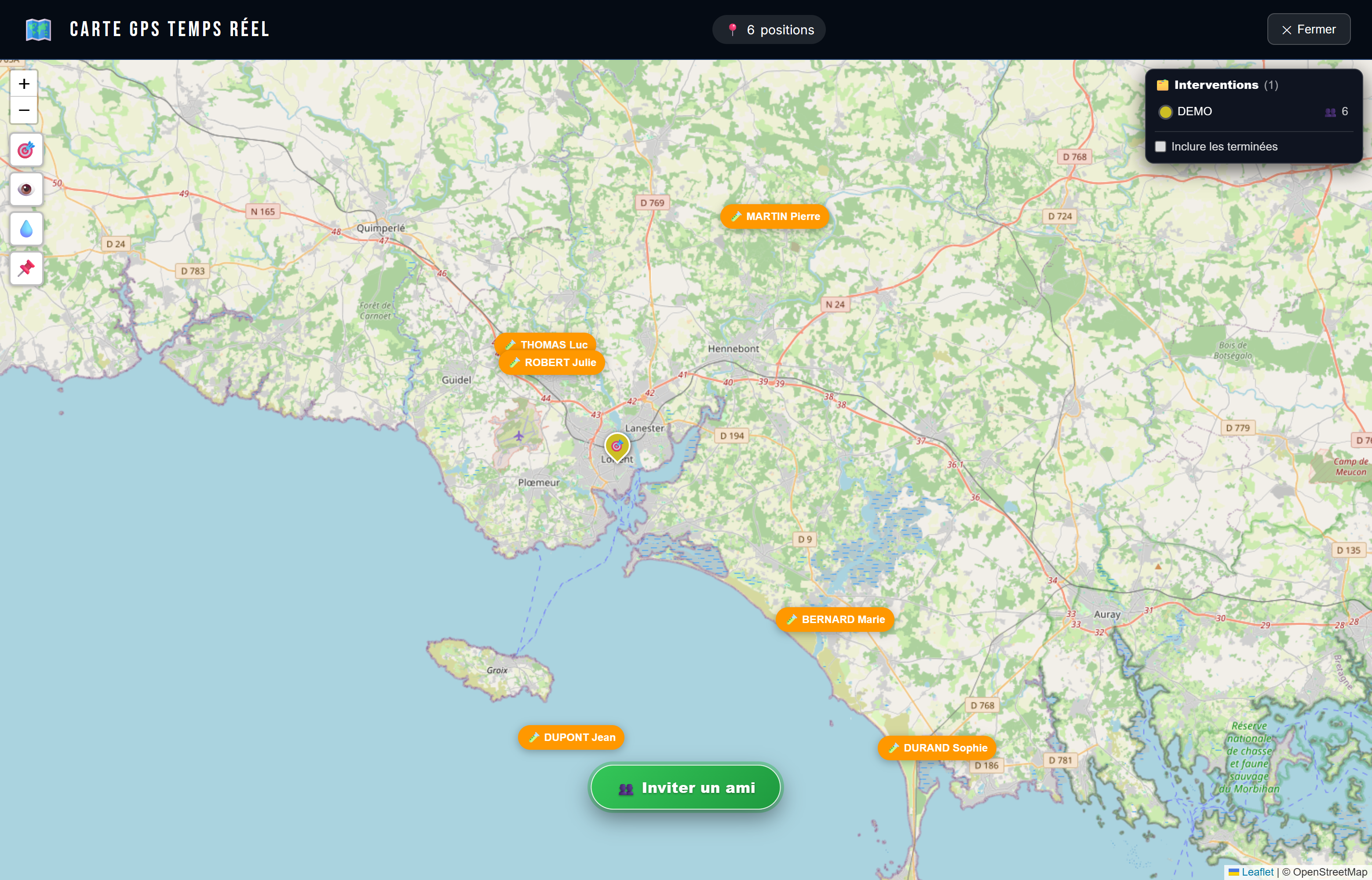 Carte généraliste de toutes les interventions