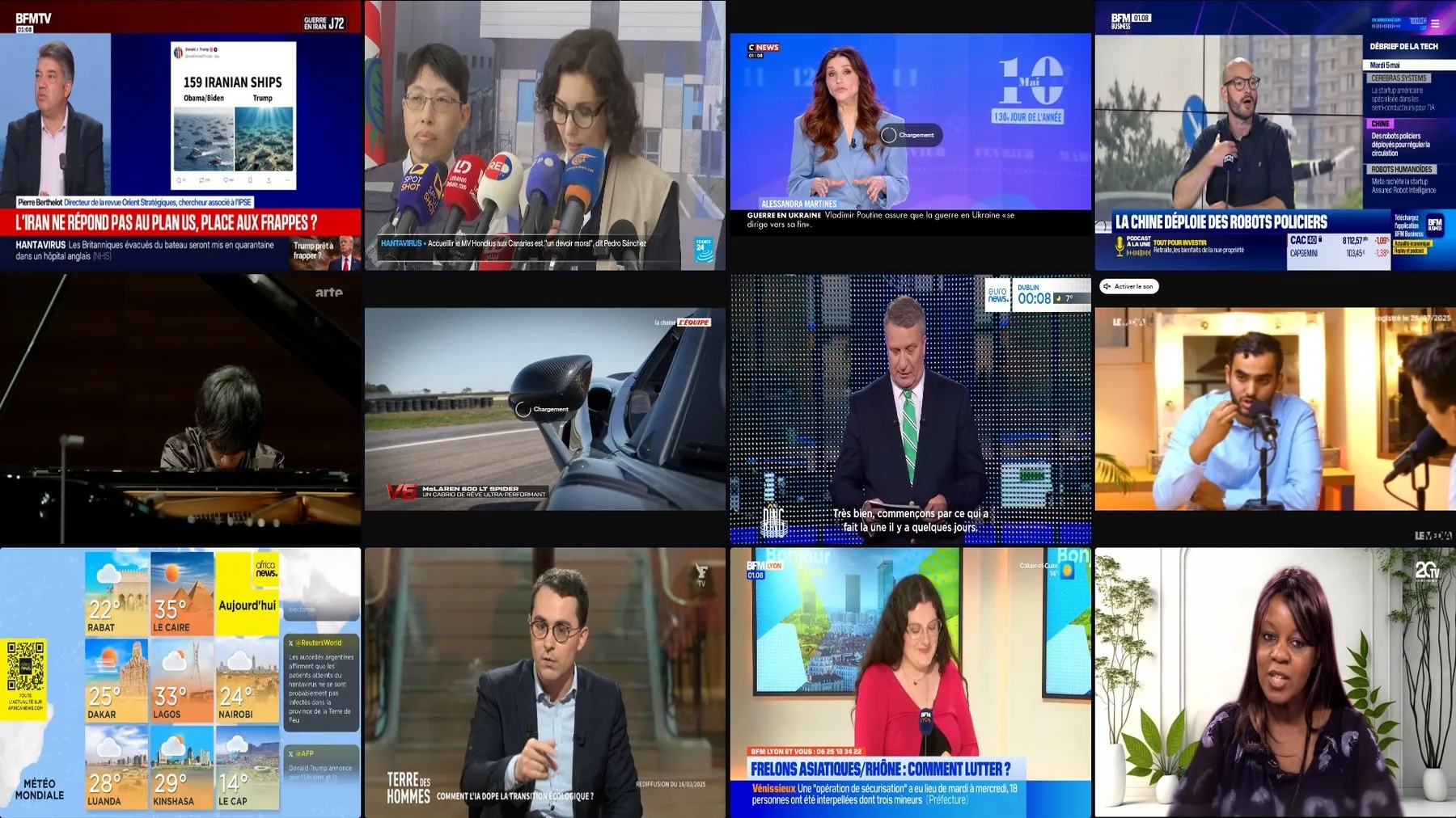 Mosaïque de 12 flux vidéo sur un mur d'images CollectivView