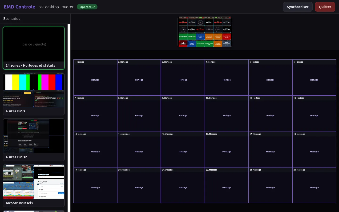 Steuerungs-Website von Drag & Drop, im Browser geöffnet, um die Wand von jedem Arbeitsplatz, Tablet oder Telefon im Netzwerk zu steuern