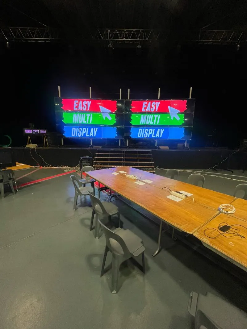 The two 9-screen video walls of the Lourdes 2026 control room, driven by Easy Multi Display