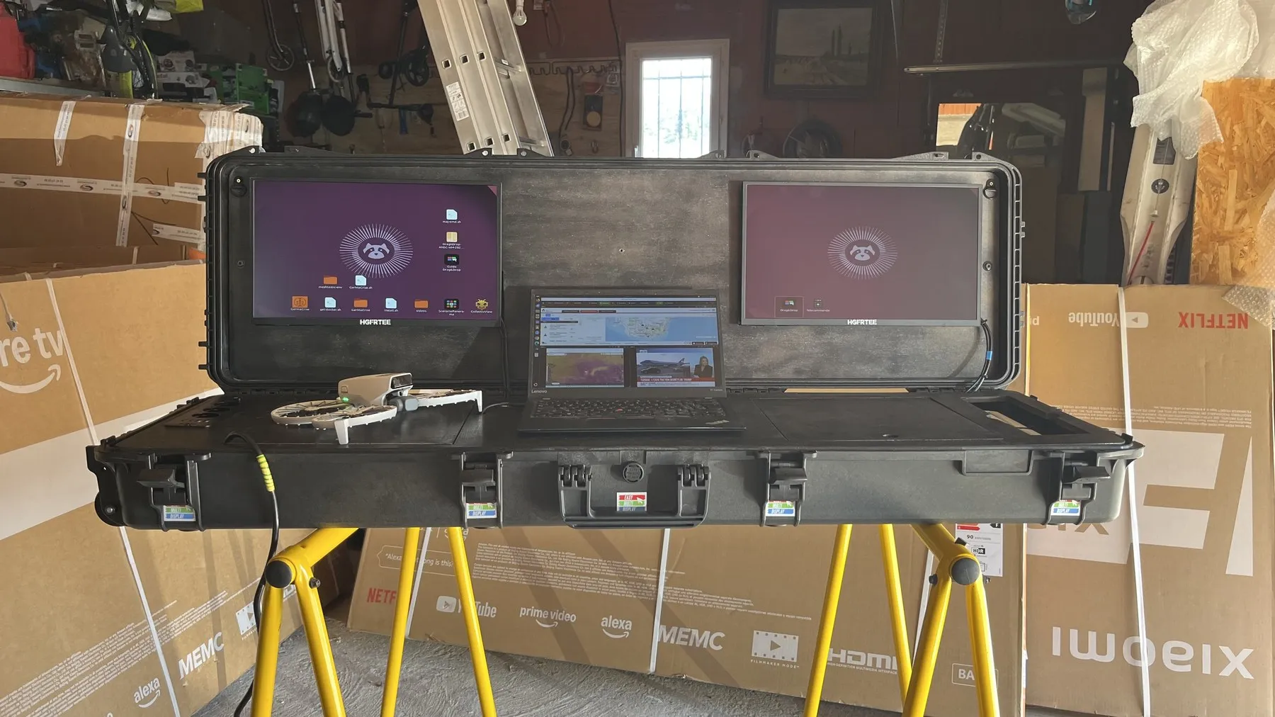 Work surface of the case with accessories laid out