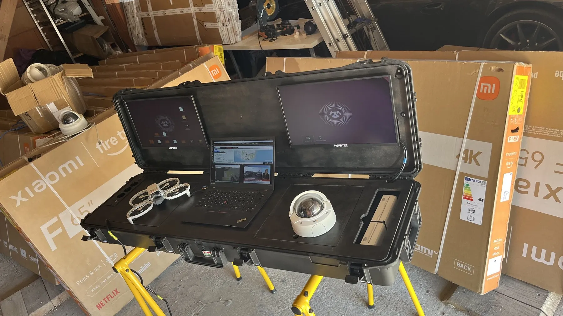 Case with an Axis dome camera on top, as an option