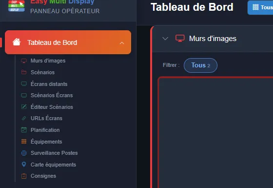 Panneau opérateur du WebManager EMD dans un navigateur