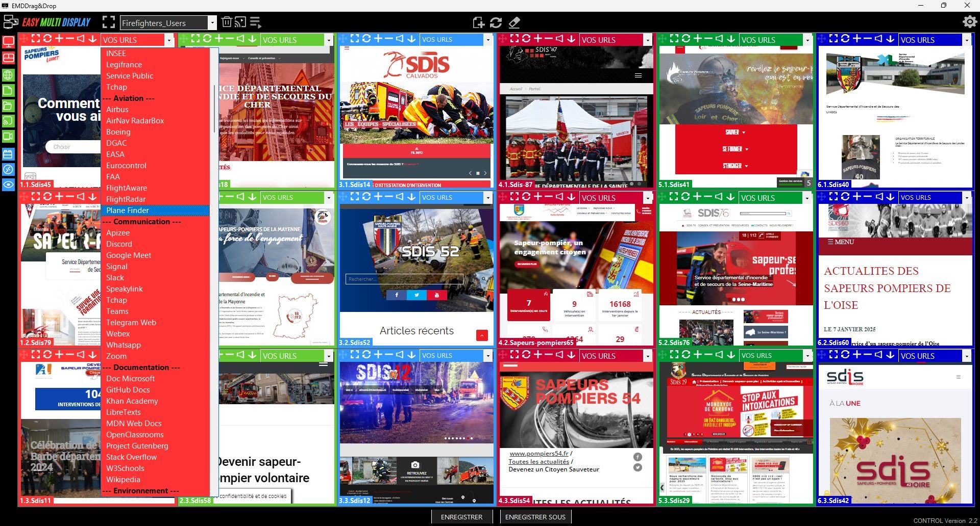 Interface de gestion des catégories d'URL personnalisables dans le mur d'images Easy Multi Display pour SDIS