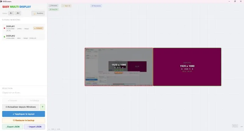 Configuração simples de 2 ecrãs no EMDScreens, com miniatura em direto do ecrã principal