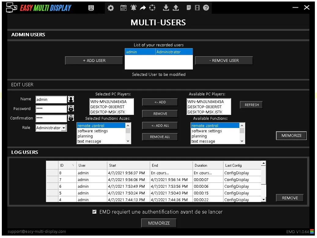 Quels sont l'identifiant et le mot de passe par défaut ? - Easy Multi Display