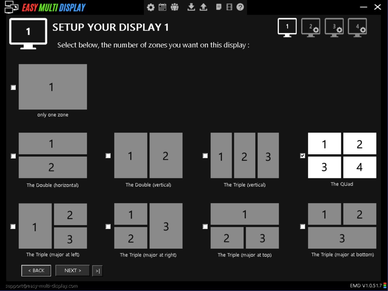 EASY MULTI DISPLAY, Step 2: Select below the number of zones you want on this display.